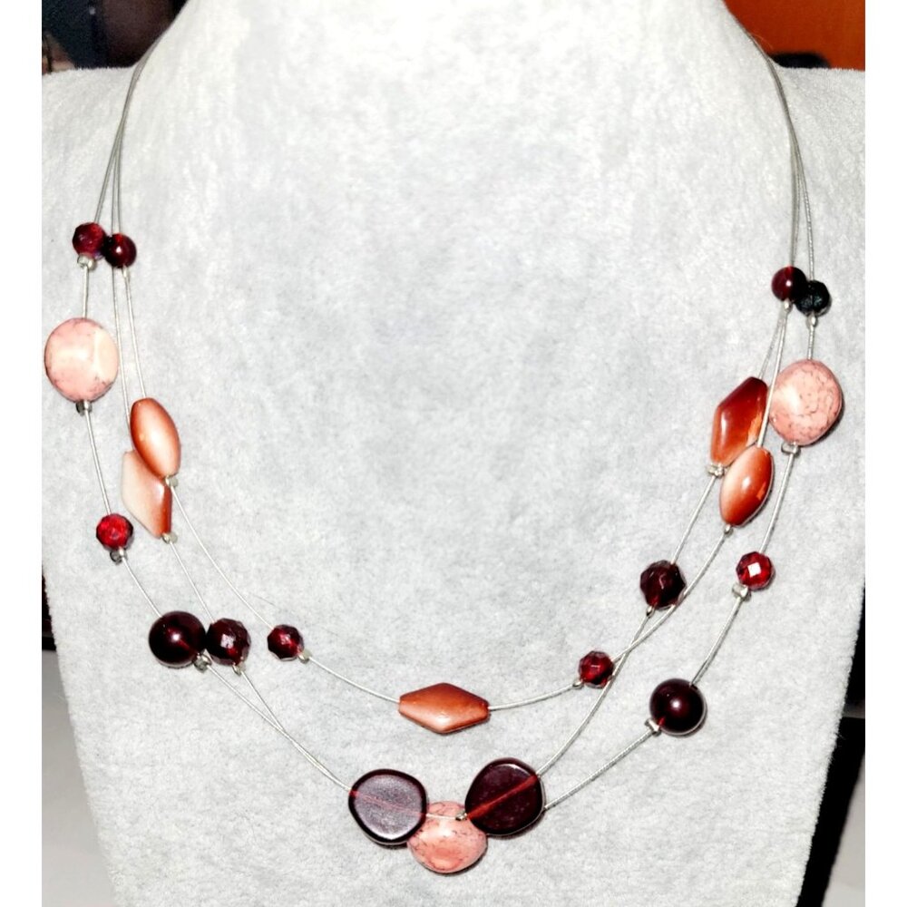 Vintage Orange Multilayer Glass Beaded Floating Necklace Adjustable 17" Long - Picture 2 of 5